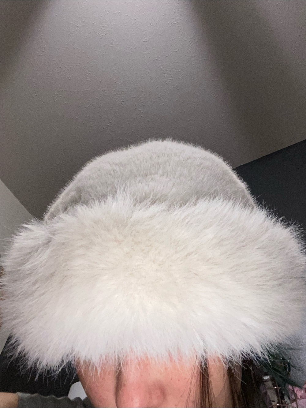 White faux fur ultra soft hat for winter